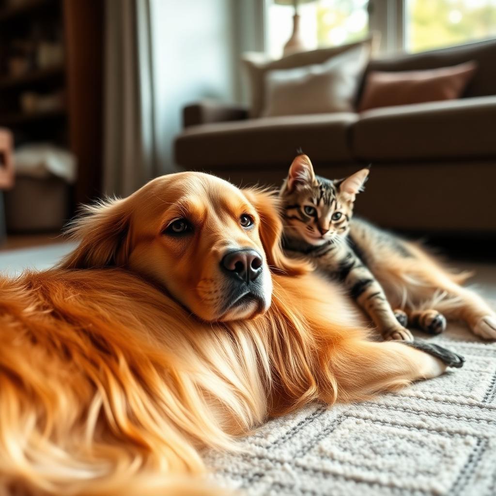 Golden Retriever con gato atigrado