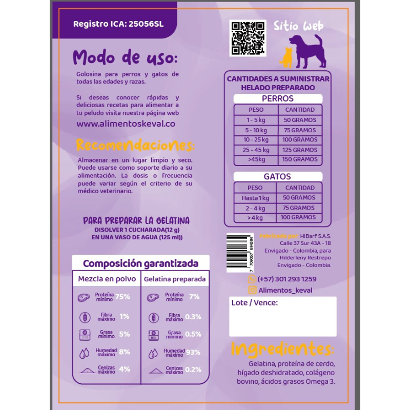 Keval Gelatina para perros y gatos, presentación de 30 g.